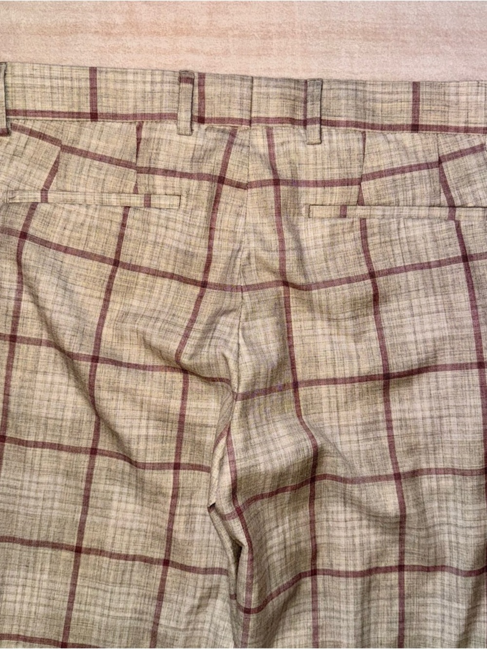 Topman Beige Plaid Dress Pants with Red Windowpane Trim - Picture 6 of 11